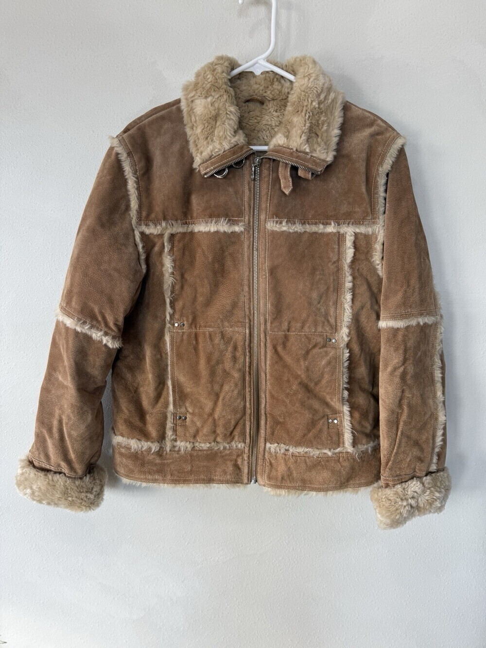 Wilsons Wilson’s Leather Maxima Womens Tan Brown Faux Soft Fur Zip Coat Large L